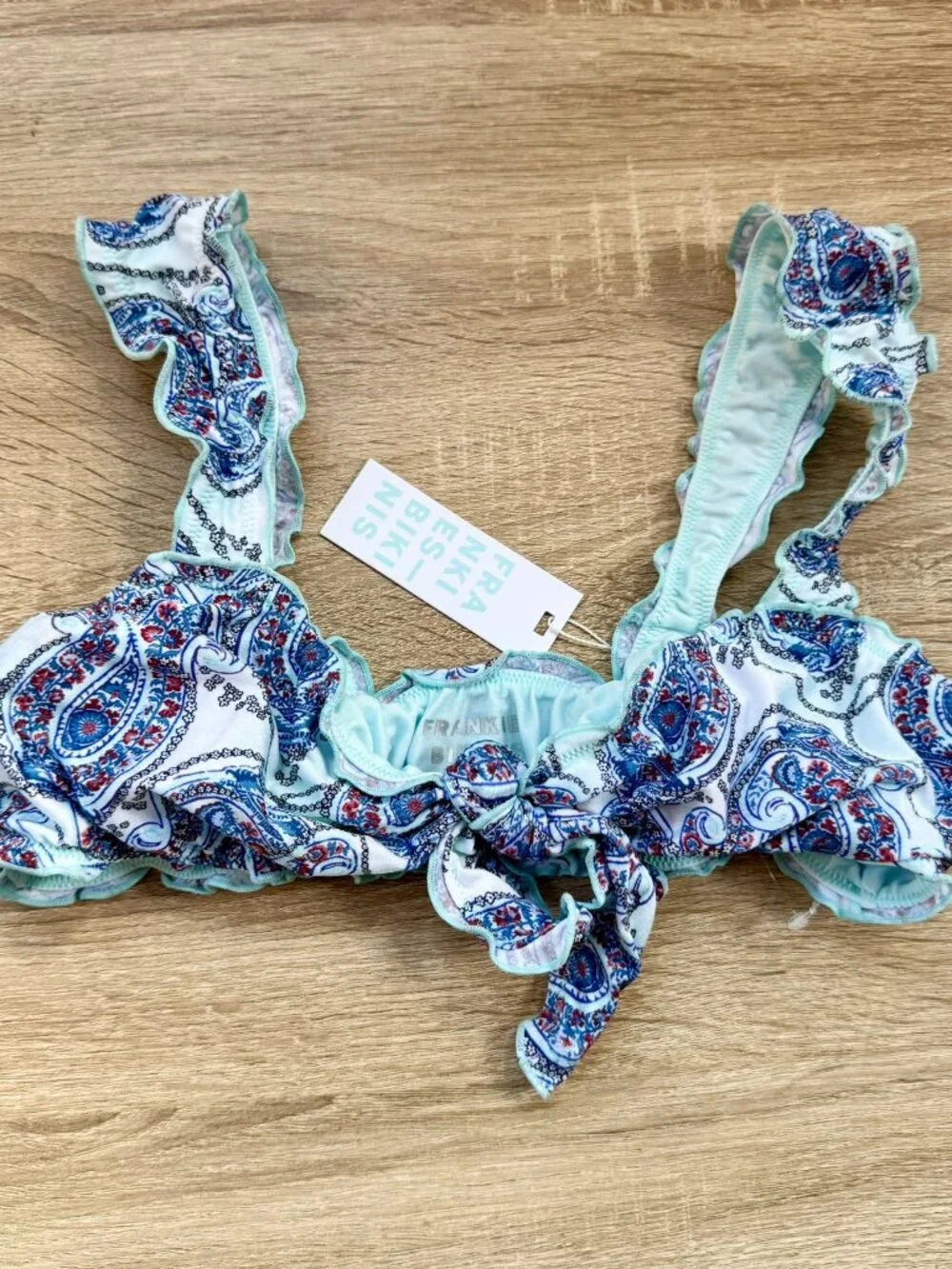 NWT Frankies Bikinis Colby Shine Ruffle Bikini Top Medium